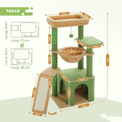 Dimensions de l'arbre à chat 92 cm : niche, hamac, plateformes et rampe – CompagnonPropre