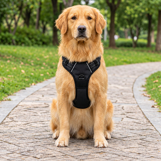 Harnais anti-traction réfléchissant pour chien porté, vue de face – CompagnonPropre