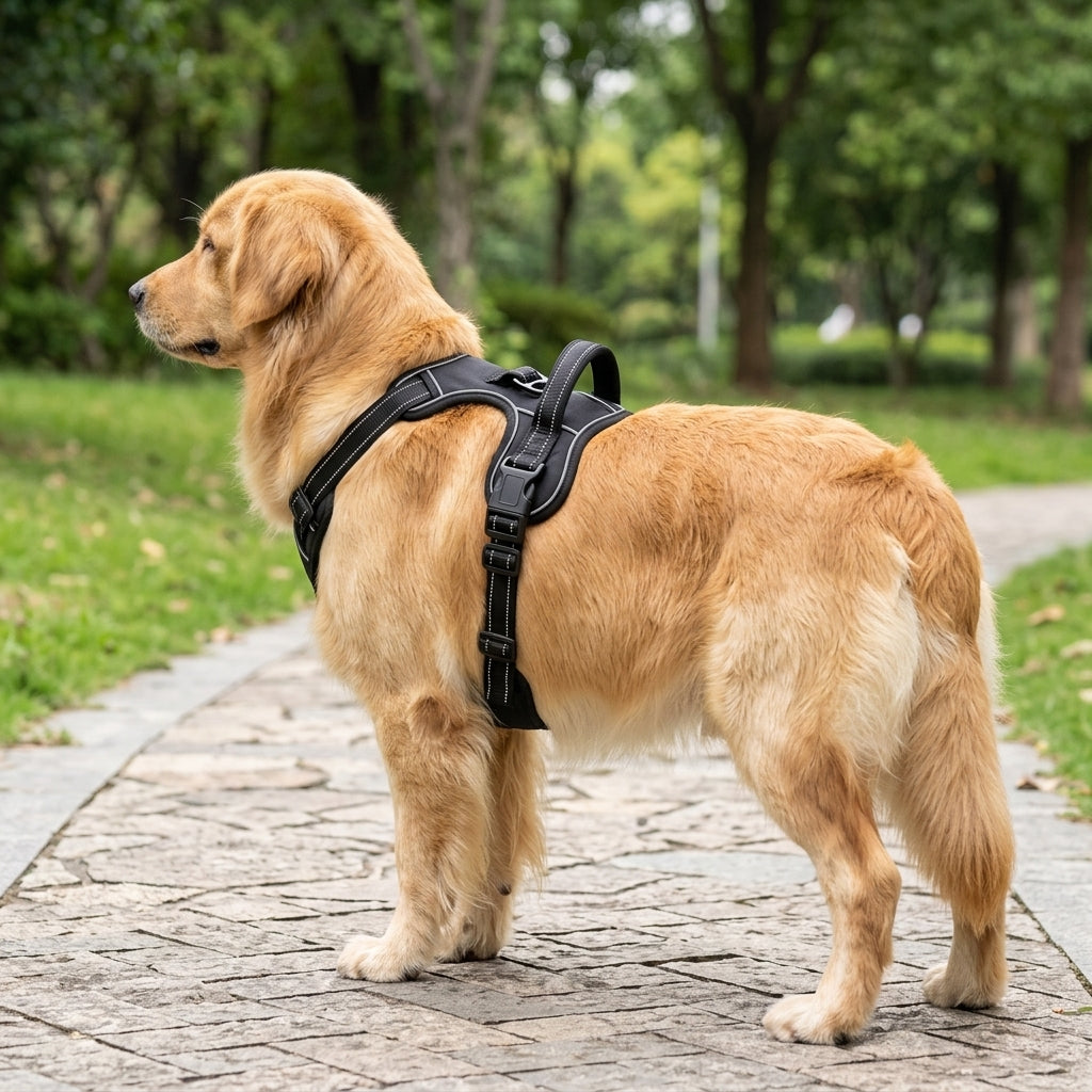 Harnais réfléchissant pour chien CompagnonPropre - porté, vue de profil
