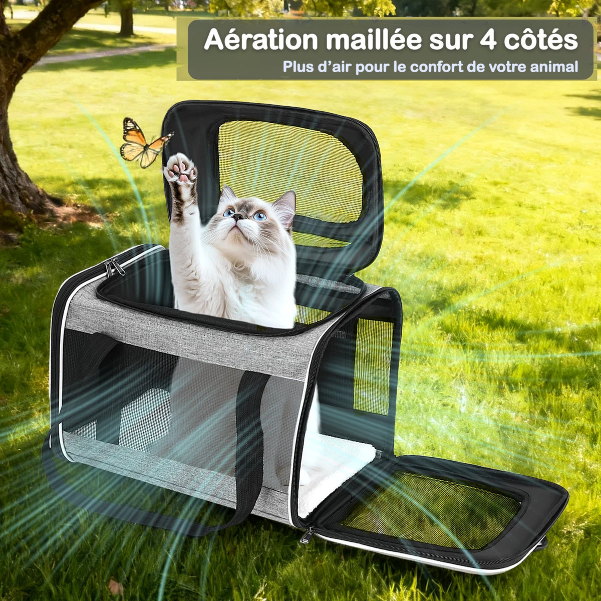 Sac de transport pour chat aéré sur 4 côtés